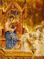 Die Brüder präsentieren die Regel an St. Markus, aus einer Mariegola der Laiengilde von St. Markus, ca. 1350